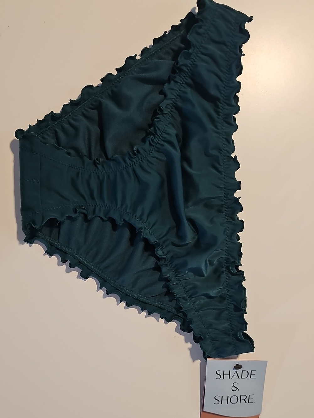 Shade & Shore Women's S Ruffle Edge Cheeky Coverage Swim Bottoms in Teal Green